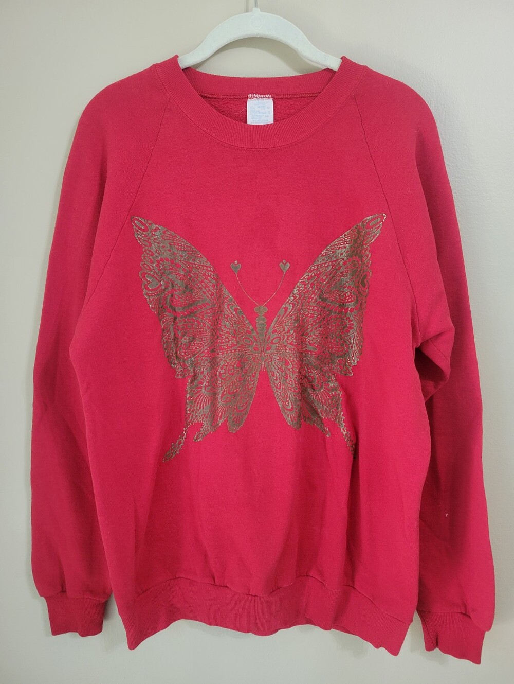 Red Graphic Gold Butterfly Crewneck Sweatshirt Size Small